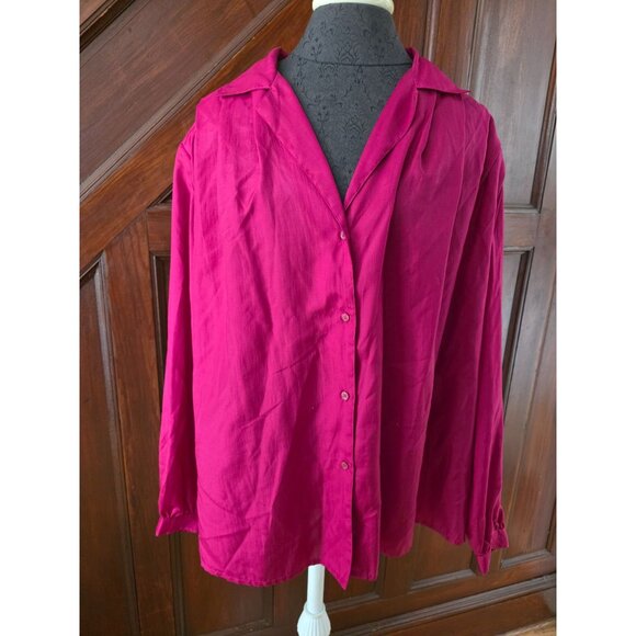 Vintage Cali Womens Silk Fuchsia Oversized Button-Up Blouse Size 44 - Picture 1 of 6